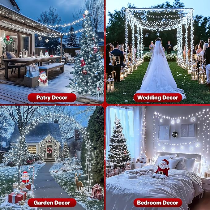 132FT 400 LED Christmas Lights with Timer, Twinkle Fairy Lights String with 8 Flashing Modes String Lights for Indoor Bedroom Outdoor Christmas Trees Garland Wreath Holiday Decorations, Cool White
