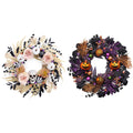 Valery Madelyn 18 Inch Halloween Wreath for Front Door with Lights, Pre-Lit Fall White Pumpkin Skull Wreath Pink Roses Halloween Decorations for Home Porch Table Centerpiece Party Holiday Autumn Decor