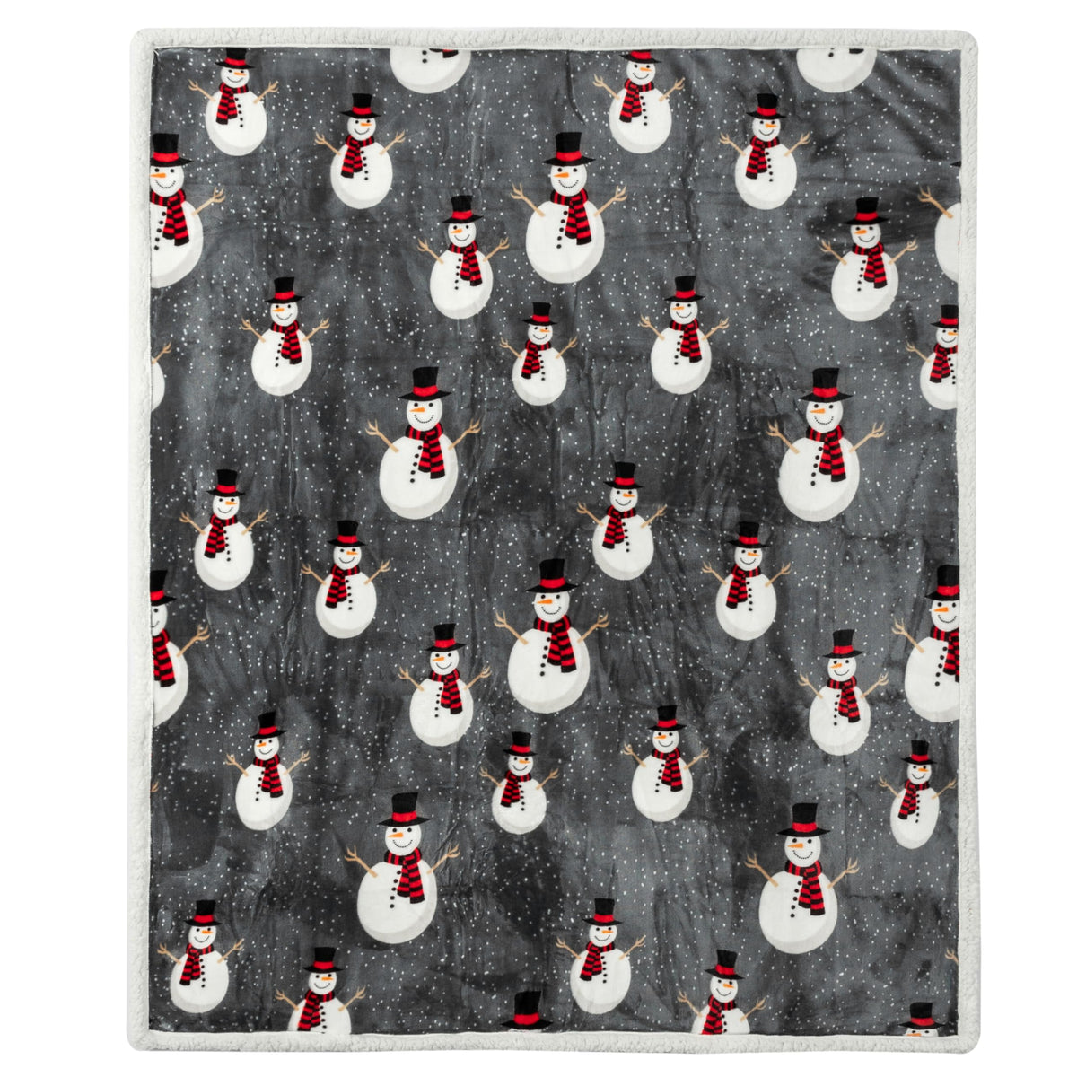 PAVILIA Premium Christmas Sherpa Throw Blanket, 50x60, Grey Snowman Cozy Fleece Holiday Blanket, Reversible Plush Winter Throw for Couch & Bed, Ultra Soft Warm