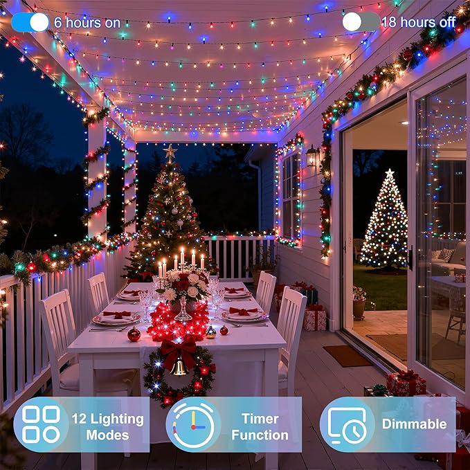 1500LED Christmas Lights Outdoor Use, 470ft 12 Modes Multicolor LED String Lights with Timer Dimmable, Waterproof Christmas Lights for Tree Wedding Xmas Patio Balcony Garden Decor Multicolor
