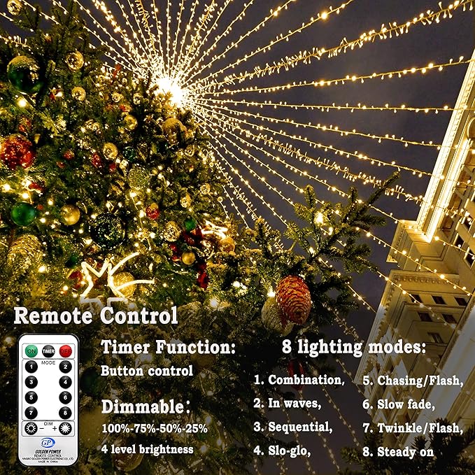 Christmas Lights Outdoor 1000 LED 396ft Super Long String Lights with 8 Modes & Timer, Plug in Twinkle Fairy Lights Decor for Home Xmas Wedding Party Room Yard Tree Holiday Decorations (Warm)