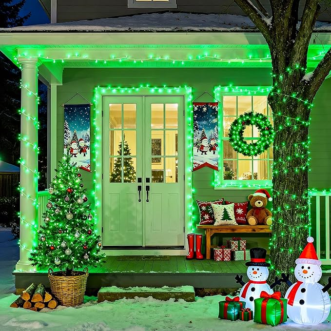 JMEXSUSS 600 LED Green Christmas Lights Outdoor Waterproof, Clear Wire Plug in 168 FT Indoor String Lights Green LED Lights for Christmas Tree Room Party Xmas Decorations