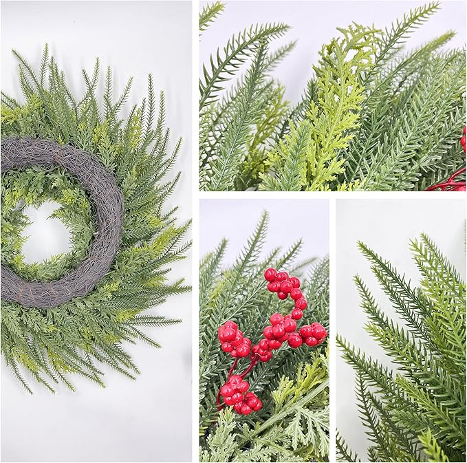 26'' Xmas Wreath with Lights,Large Norfolk Pine Wreaths with Red Berry and 50 LEDs, Battery Operated Christmas Reef with Timer for Door Window Winter Porch Decor