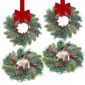 Sggvecsy 4 Pcs Christmas Candle Rings Norfolk Pine Wreath Table Centerpieces Artificial Red Berries Pinecones Small Wreaths Kitchen Cabinets Pillars Mini Candle Rings for Window Front Door Decor