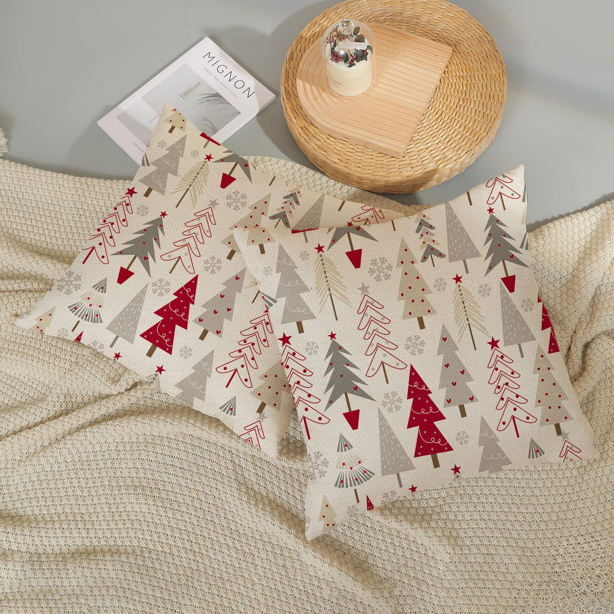GOLIANDA Christmas Pillow Covers 18x18 Set of 2 Christmas Decor Linen Pillowcase Geometric Colorful Christmas Tree Throw Pillows Winter Farmhouse Holiday Decorations Cushion Covers Couch Home Sofa