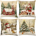Ni-JASW Rustic Farmhouse Christmas Throw Pillow Covers 18x18 inch Set of 4, Snowy Church Santa Snowman Cushion Cases for Couch Sofa Bed Holiday Decor