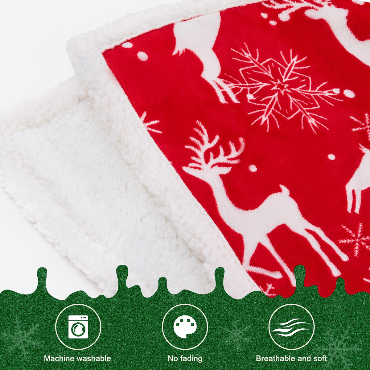 NORD ECO Christmas Throw Blanket, Christmas Decorations Gifts for Women, Sherpa Flannel Fleece Winter Holiday Blanket, Fluffy Cozy Soft Christams Throws for Couch Sofa Bed, Reindeer Stars, 50" X 60"