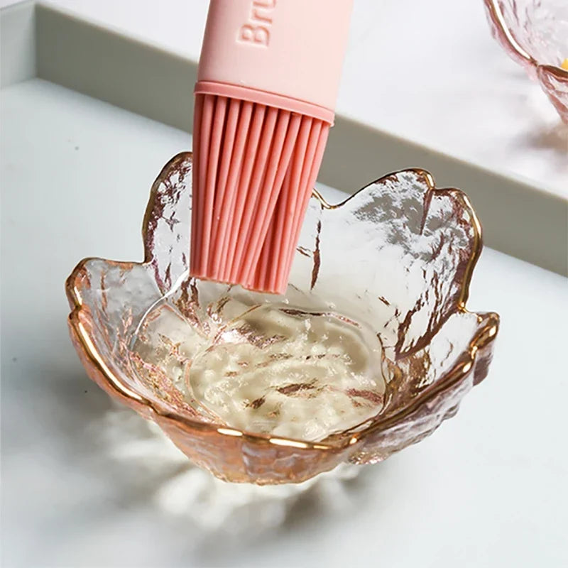 1-3Pcs Japanese Style Small Glass Plate With Golden Border Mini Seasoning Dessert Cute Style Sakura Bowl For Ice Cream Sala