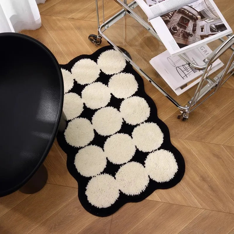 VIKAMA Ins Style Black and White Simple Short Plush Floor Mat Entry Door Wear Dirt-resistant Foot Mat Bathroom Entrance Carpet