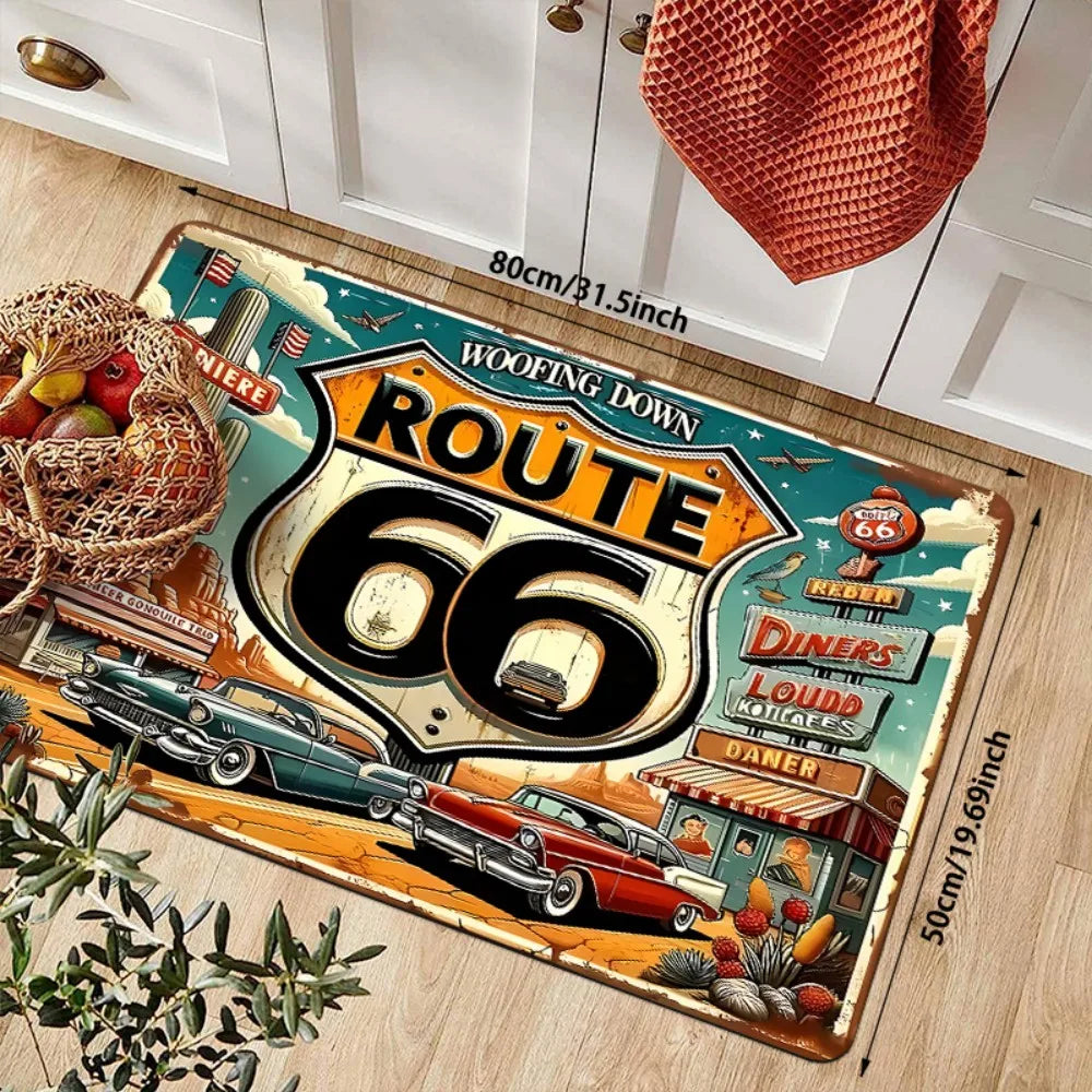 VIKAMA Vintage Racing Car Theme Print Carpet Indoor And Outdoor Anti-Fouling Doormat Balcony Laundry Floor Mat Home Decor