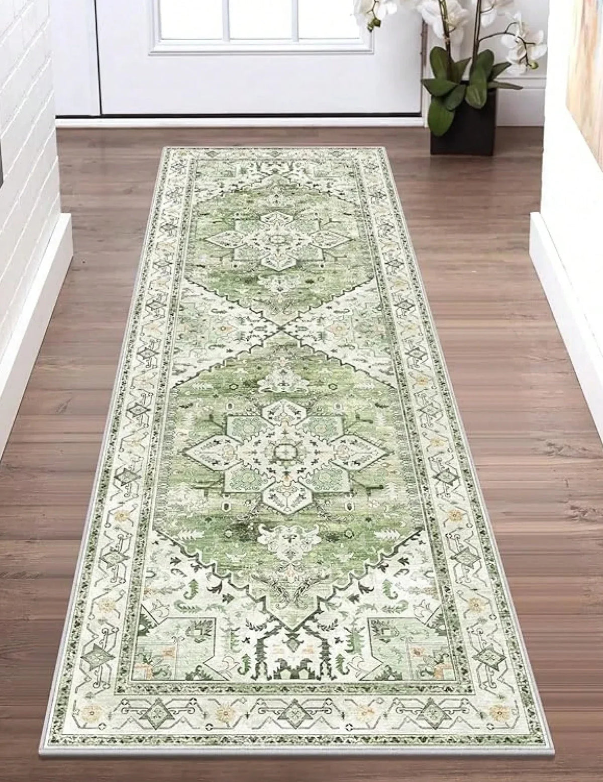 Vintage Pattern & Minimalist Stripe Long Runner Rug Retro Style Mat Non Slip Durable for Hallway Living Room Entryway Home Decor