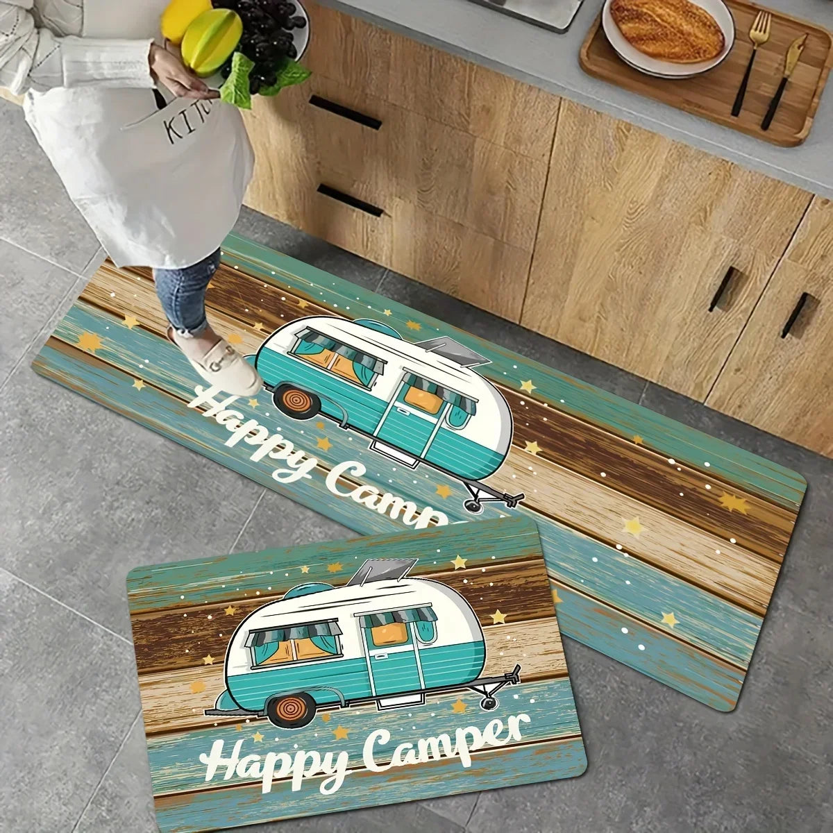 VIKAMA Vintage Wood Grain Car Flannel Rug Bedroom, Living Room, Entryway Doormat Soft and Comfortable Home Decor Rug