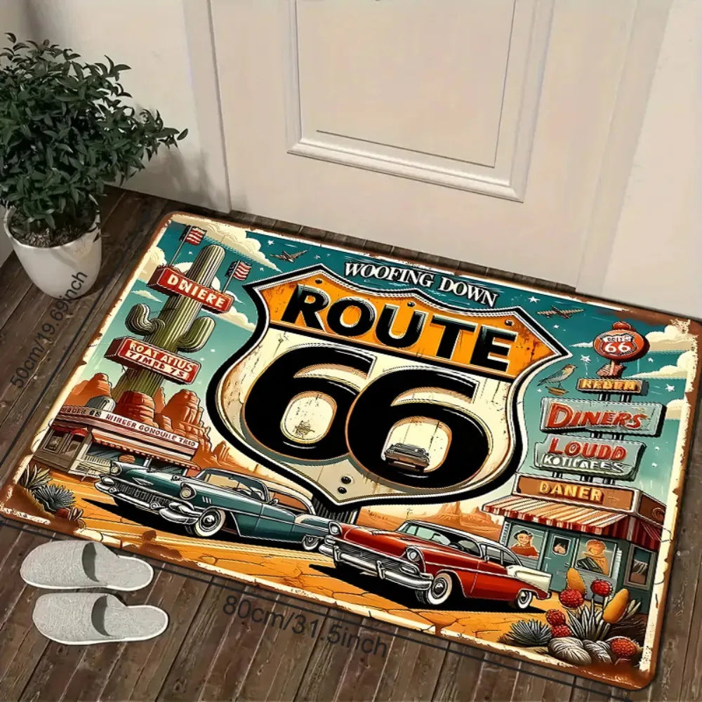 VIKAMA Vintage Racing Car Theme Print Carpet Indoor And Outdoor Anti-Fouling Doormat Balcony Laundry Floor Mat Home Decor