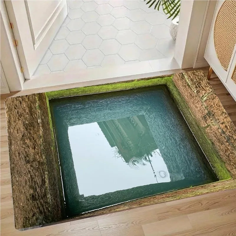 3D Optical Illusions Pond Effect Door Mat Funny Hole Design Entrance Rug Indoor Outdoor Home Decor Soft Non-Slip Carpet
