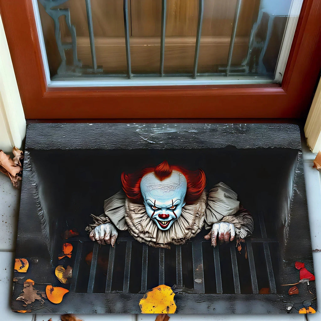 Horror Theme Non Slip Absorbent Door Mat Pennywise Scary Pattern Home Decor Rug for Entrance Bathroom Quick Dry Durable