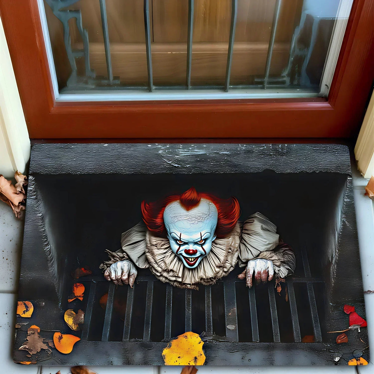 Horror Theme Non Slip Absorbent Door Mat Pennywise Scary Pattern Home Decor Rug for Entrance Bathroom Quick Dry Durable