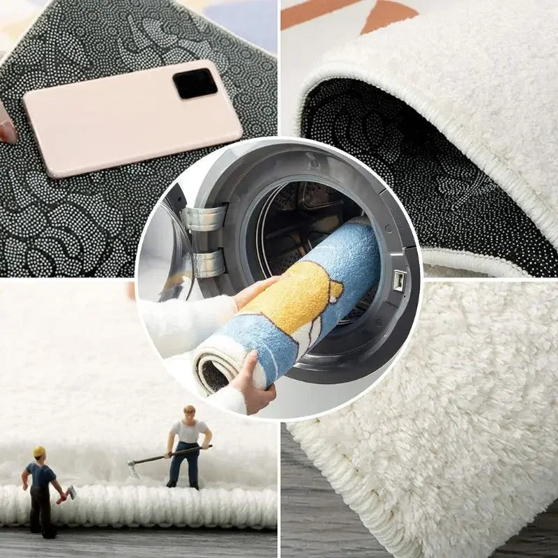 VIKAMA Cartoon Rainbow Floral Rug Soft Non-Slip Doormat For Home Use Bathroom Mat Bedside Rug For Bedroom Home Decor